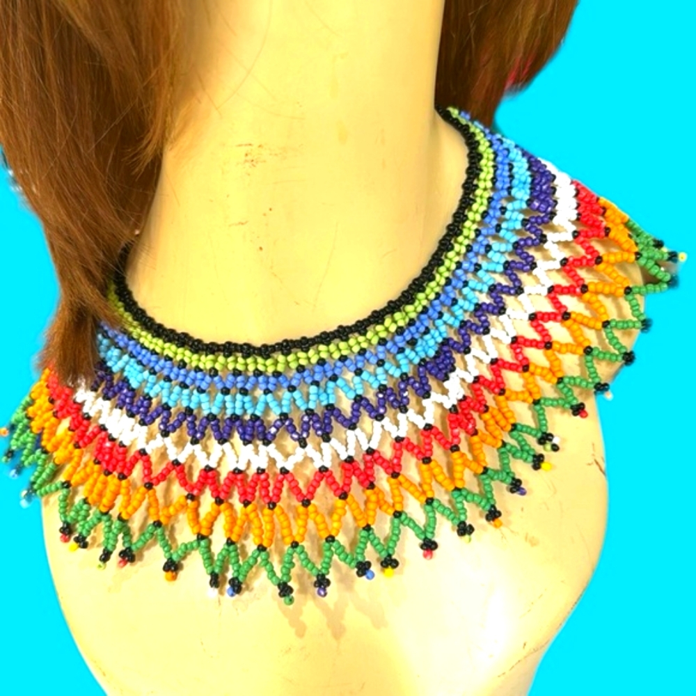 BEADED MULTI‎ COLORED BIB COLLAR  NECKLACE